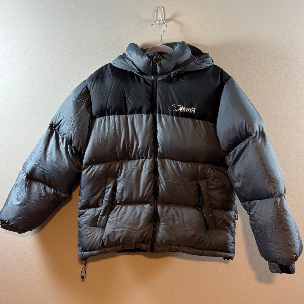 Bear USA Kids Puffer Jacket Hooded‎ Black Gray Size L Winter Down Fill